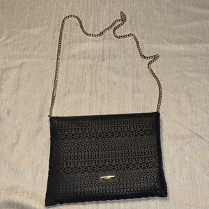 Aldo Black Laser-Cut Crossbody Bag with Gold Chain